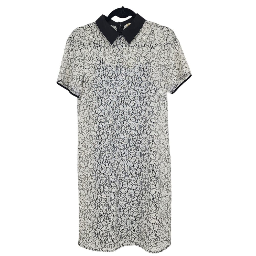 MICHAEL KORS Lace Shirt Dress White Floral Short Sleeve Knee Length Size 8